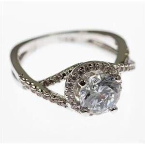 NEW FAIRE twisted solitaire cz rhodium plated ring in silver